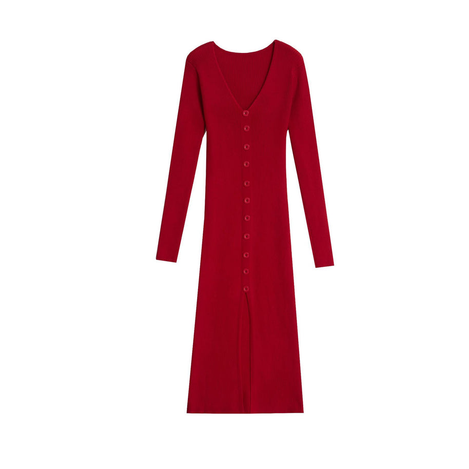 Damen Strickkleid mit fein strukturierter Rippoptik und eleganten Knopfdetails WW