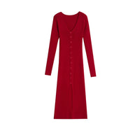 Damen Strickkleid mit fein strukturierter Rippoptik und eleganten Knopfdetails WW