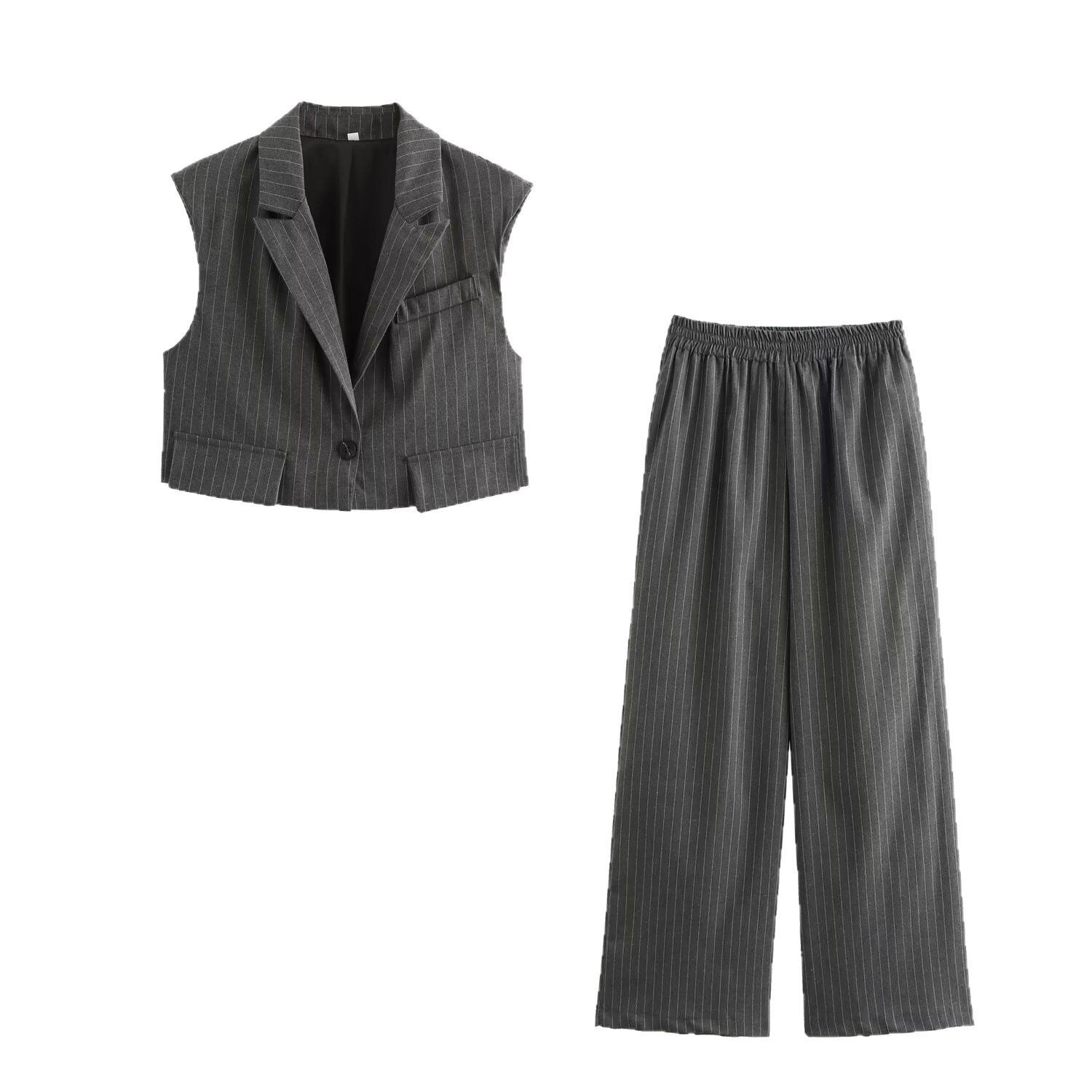 Damen weite Business-Hose mit elastischem Bund und feinen Streifen WW