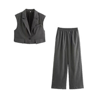 Damen weite Business-Hose mit elastischem Bund und feinen Streifen WW