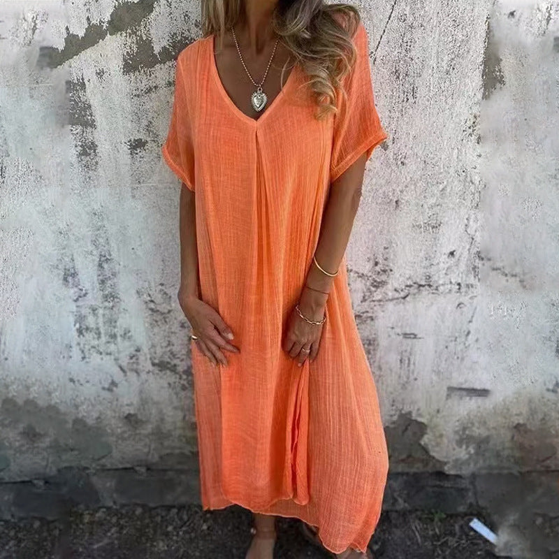 Damen Midikleid mit lässigem V-Ausschnitt und luftiger Passform W&W Mode
