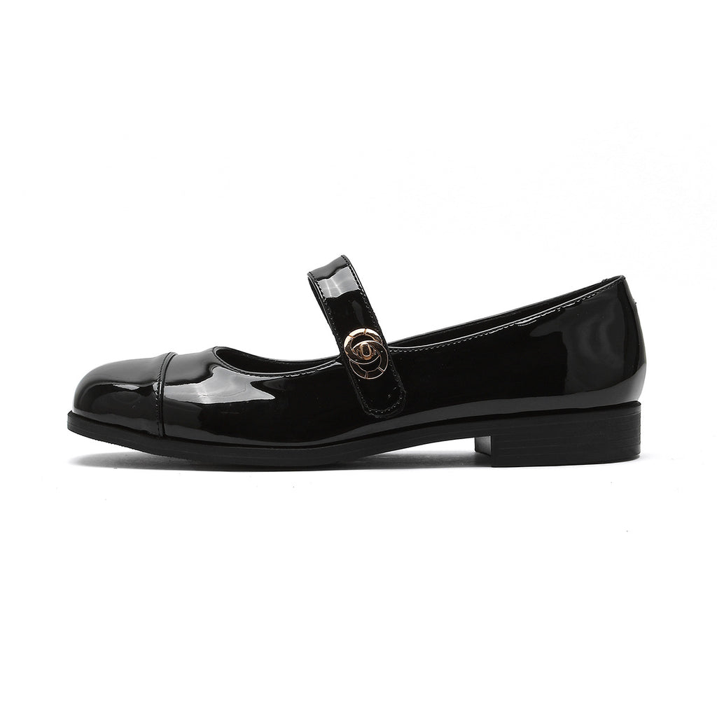 Damen Mary Jane Ballerinas mit glänzender Lackoberfläche und modischer Schnallenverzierung WW