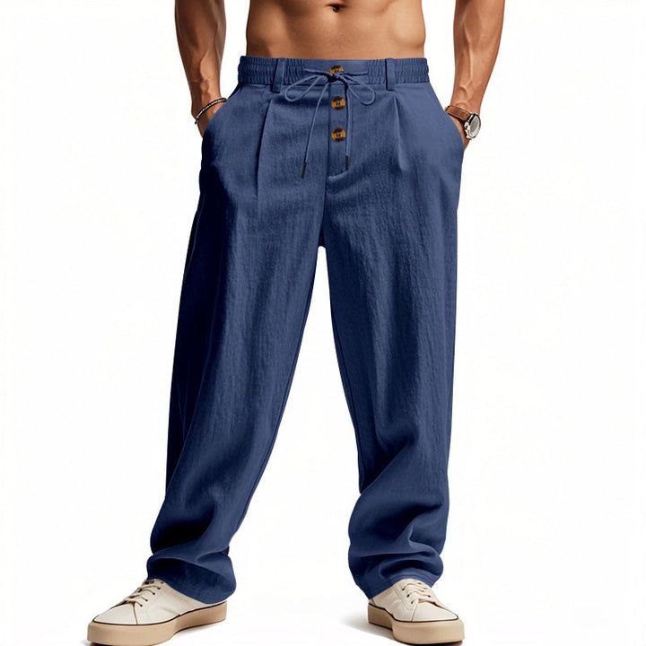 Herren lässige Leinen-Hose mit elastischem Bund und praktischen Knöpfen W&W Mode