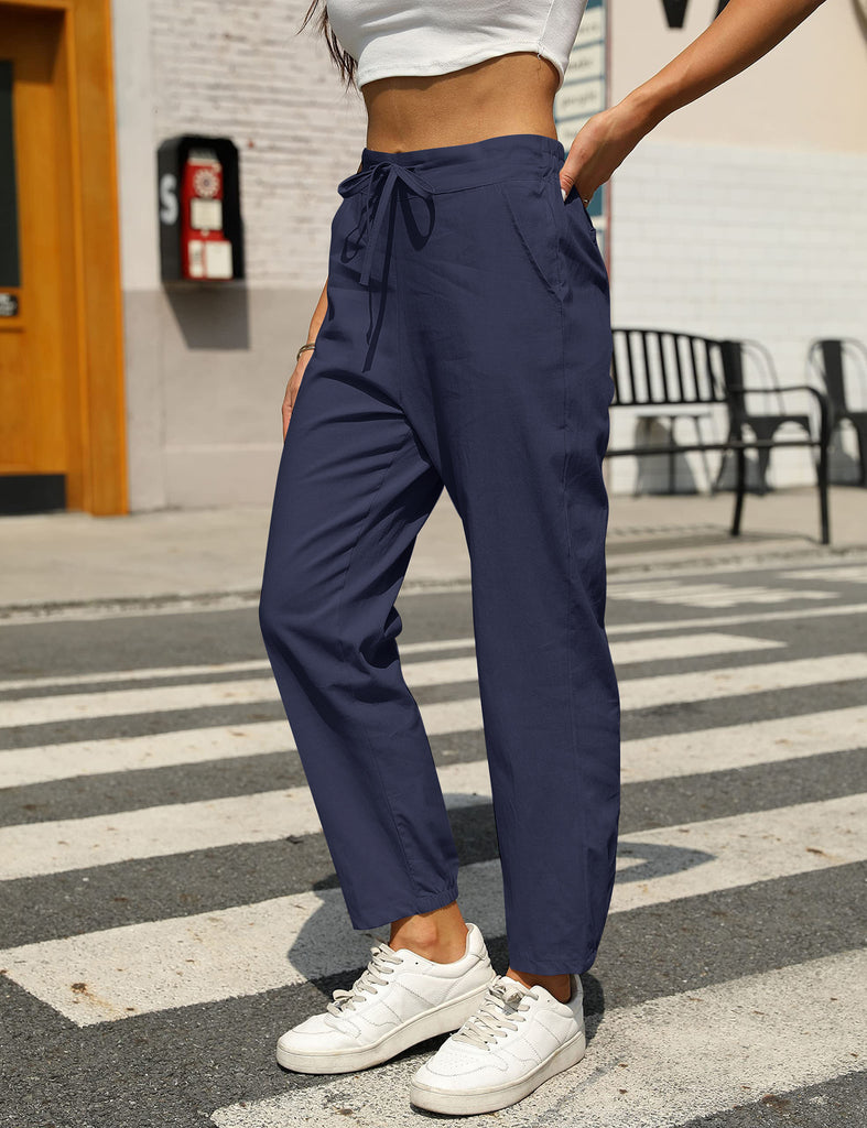 Damen Bequeme Relaxed-Fit Hose mit verstellbarem Bund und seitlichen Taschen WW