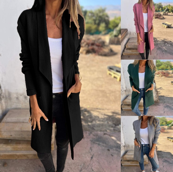 Damen lässiger oversize Mantel mit offenem Kragen und praktischen Taschen WW