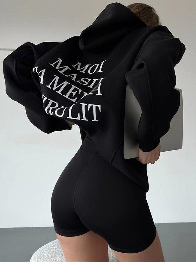 Damen Urbaner Kapuzenpullover mit verspieltem Schriftzug W&W Mode