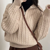 WW Vintage Rollkragen Reißverschluss Twist Strickpullover