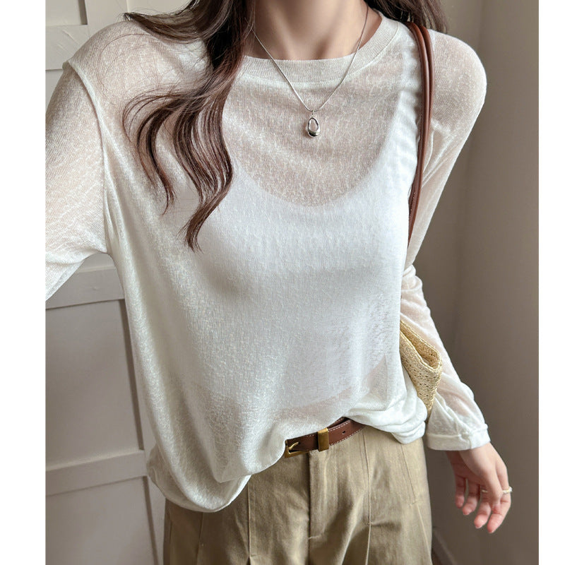Damen transparentes Langarmshirt aus leichtem, luftdurchlässigem Material WW