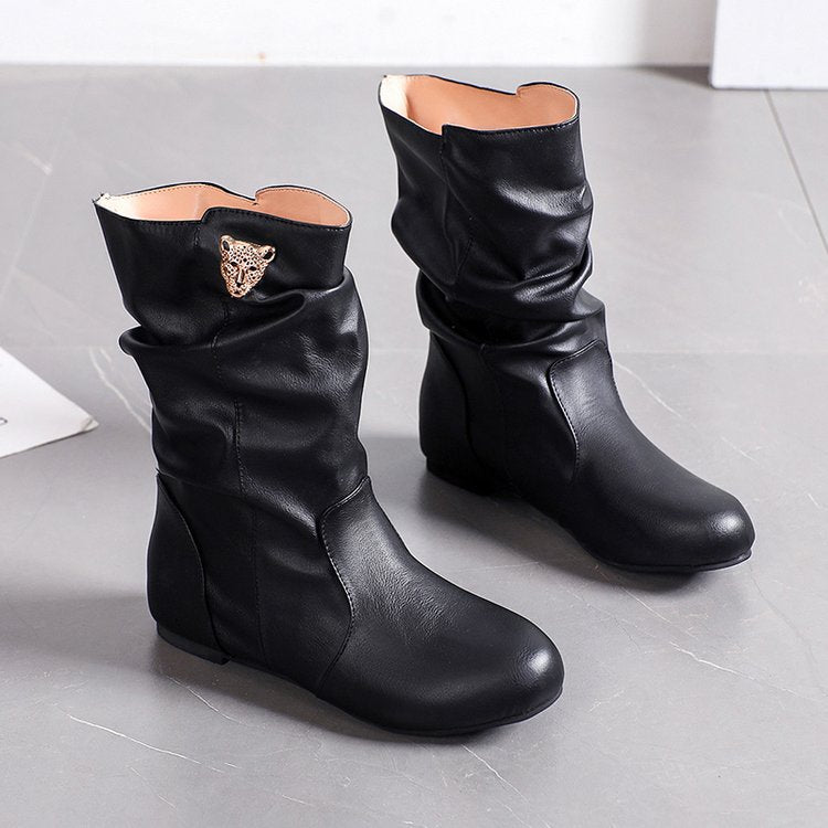 Damen modische Stiefel mit lässigem Falten-Design und elegantem Absatz W&W