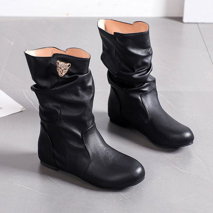 Damen modische Stiefel mit lässigem Falten-Design und elegantem Absatz W&W Mode