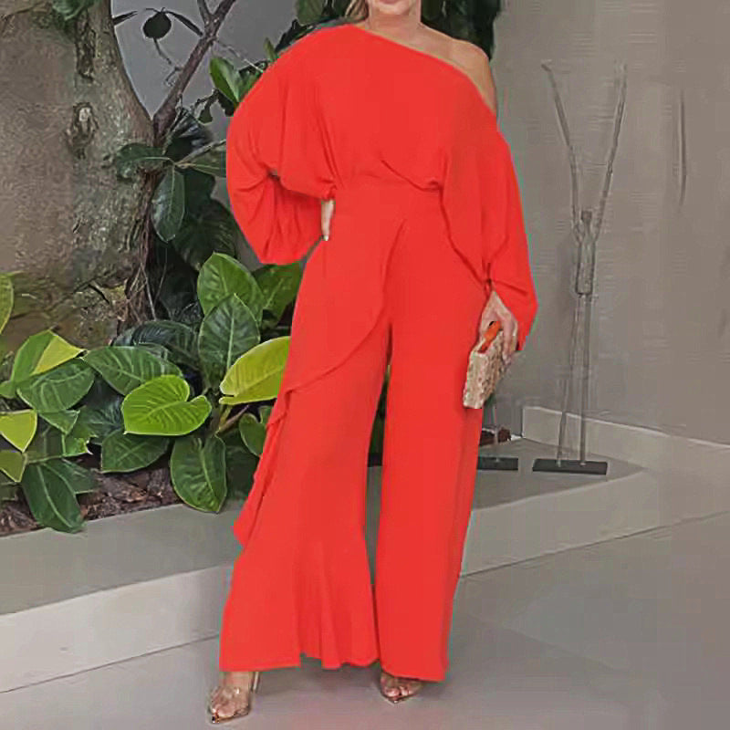 Damen Asymmetrischer Jumpsuit mit voluminösen Ärmeln und fließendem Schnitt WW