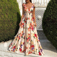 WW | Bedrucktes Langarmloses Spaghettiträgerkleid mit großem Saum