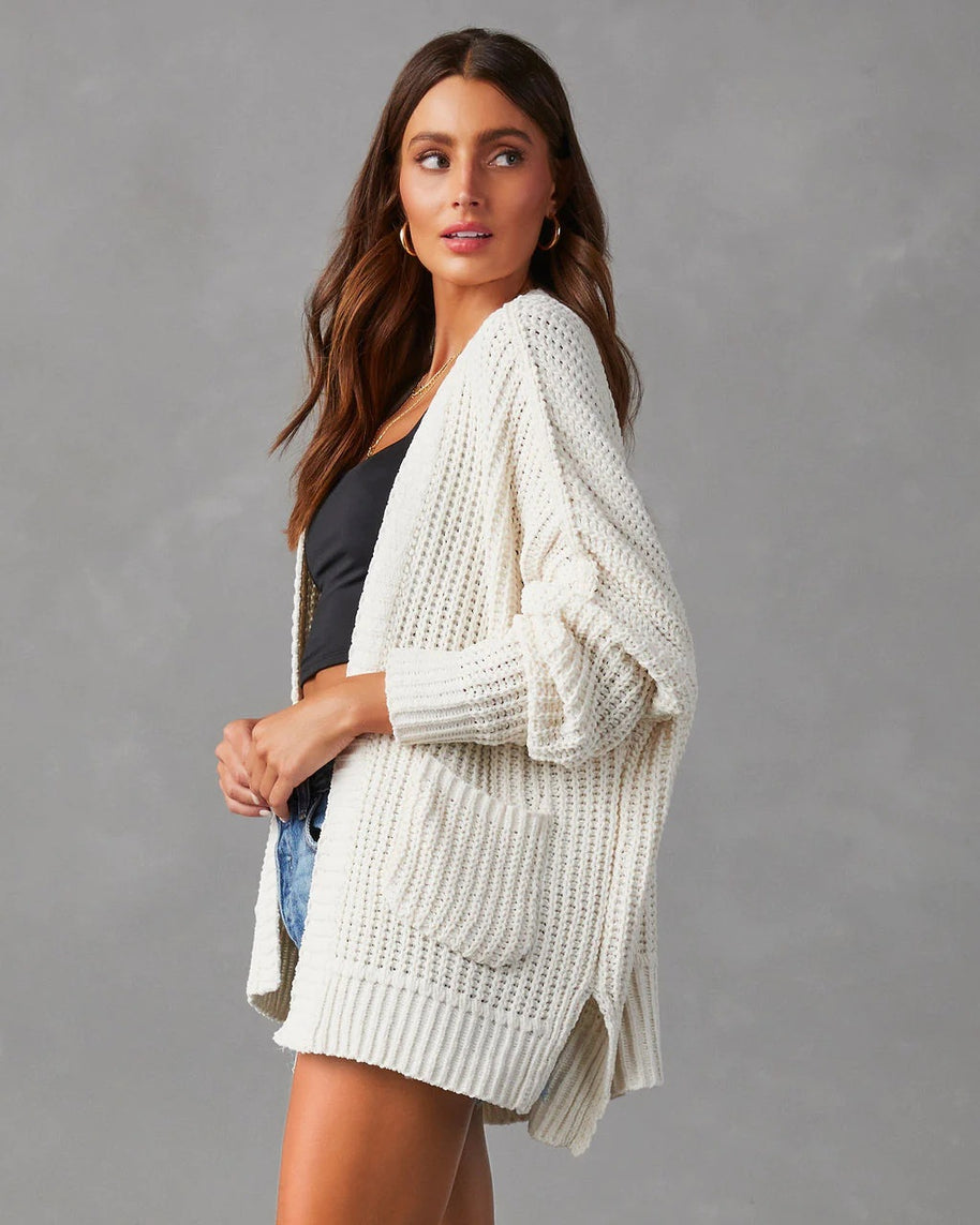 Damen Relaxed Strickjacke mit Taschen und offener Front WW