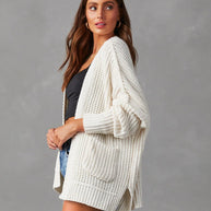 Damen Relaxed Strickjacke mit Taschen und offener Front WW