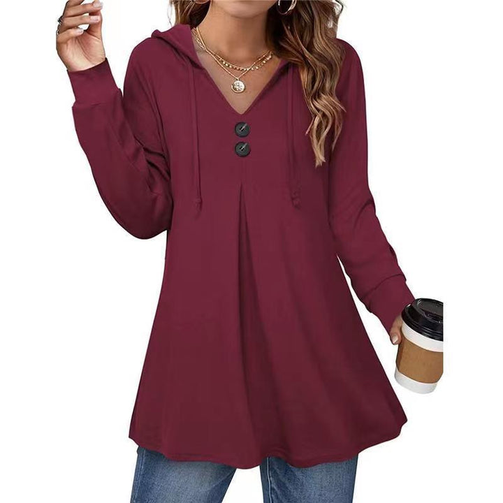 Damen Kapuzenpullover mit Knopfleiste und ausgestelltem Schnitt W&W Mode