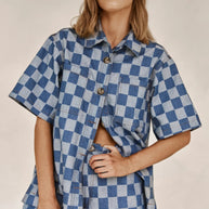 Damen Karierter Hemden-Set aus Denim WW