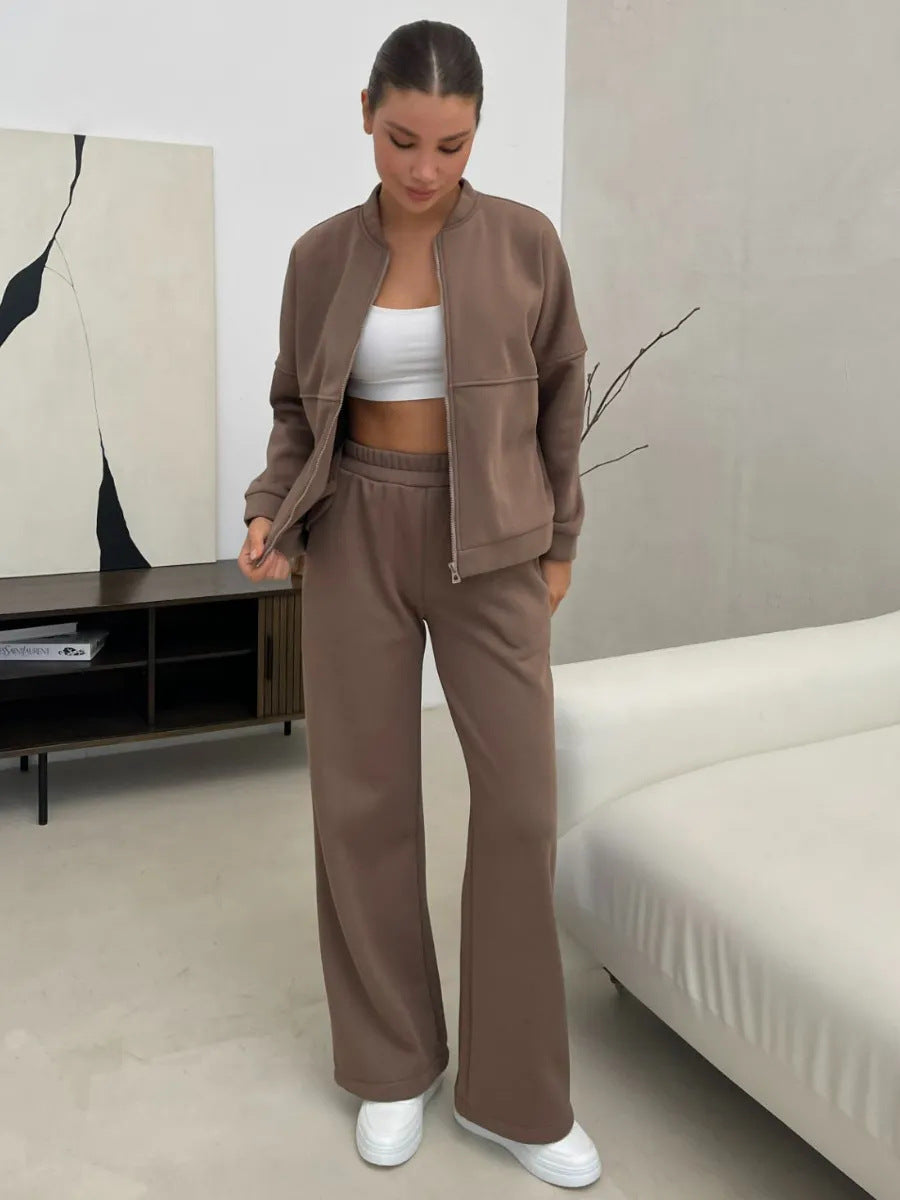 Damen Sportliches Fleece-Set mit durchgehendem Reißverschluss WW