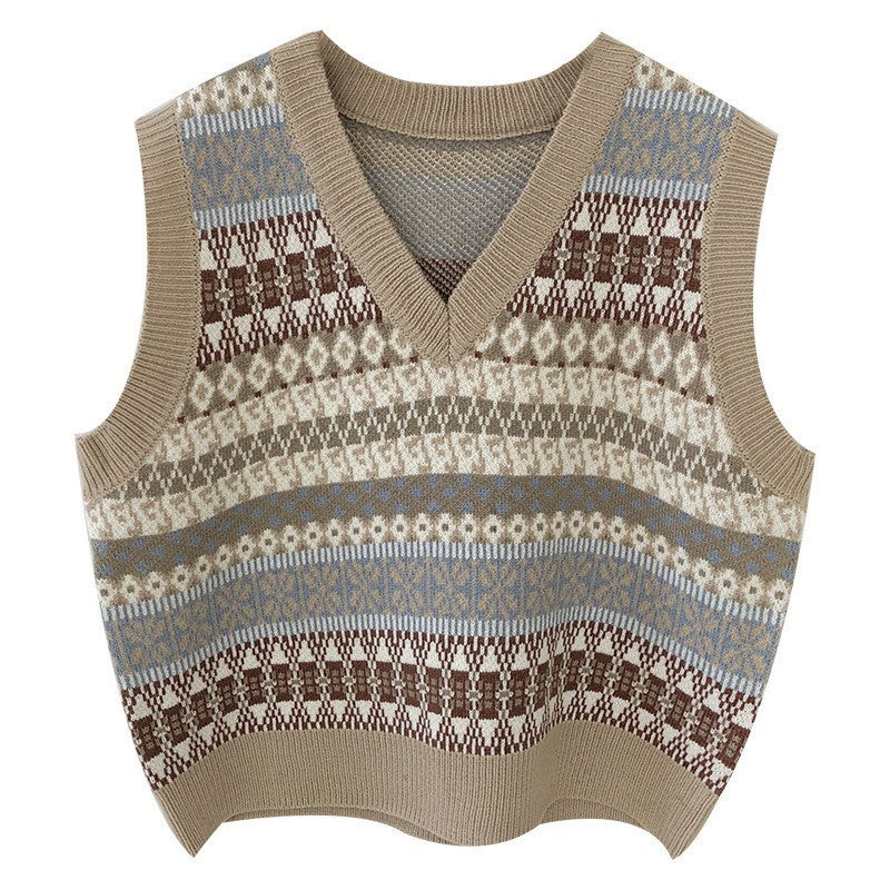 Damen Ärmellose Strickweste mit V-Ausschnitt und Muster WW