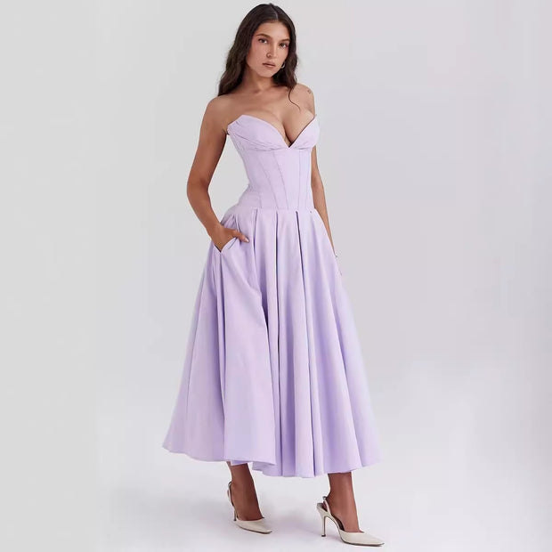 Damen Abendkleid mit herzförmigem Ausschnitt und fließendem Rock WW