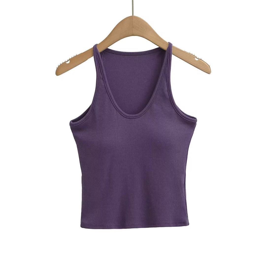 Damen ärmelloses Sporttop mit tiefem U-Ausschnitt und elastischem Material W&W Mode