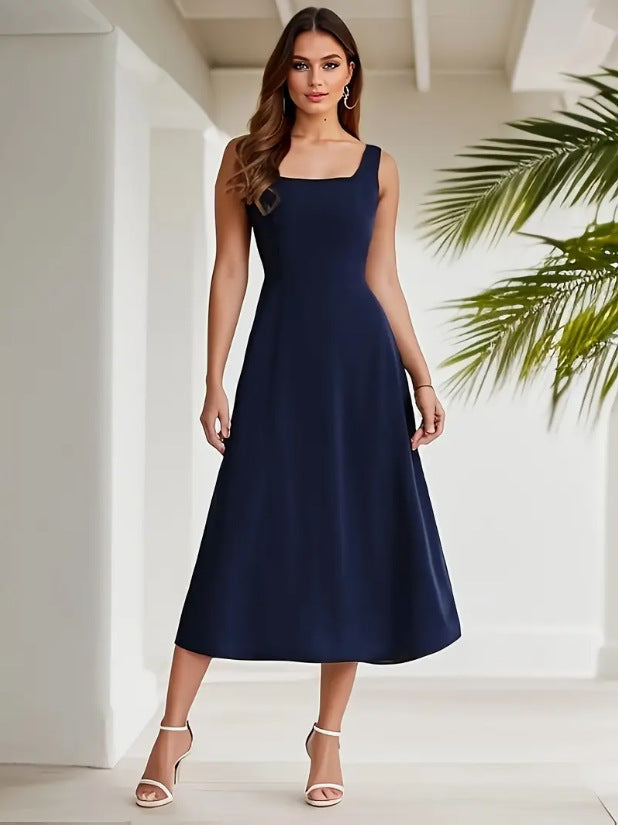 WW | Elegantes Kleid mit Trägern Dunkelblau Farbe