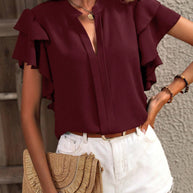 Damen Bluse mit dekorativen Rüschendetails und elegantem V-Ausschnitt WW