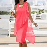 Damen asymmetrisches Chiffonkleid mit raffiniertem Rüschendetail WW