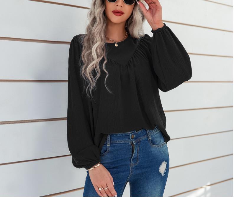 Damen Elegantes und lässiges Blusenshirt mit Bauschärmel WW