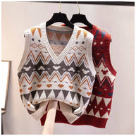 Damen Strickweste mit V-Ausschnitt und geometrischem Muster WW