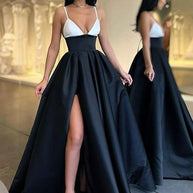 Damen Abendkleid mit aufregendem Beinschlitz und elegantem V-Ausschnitt WW