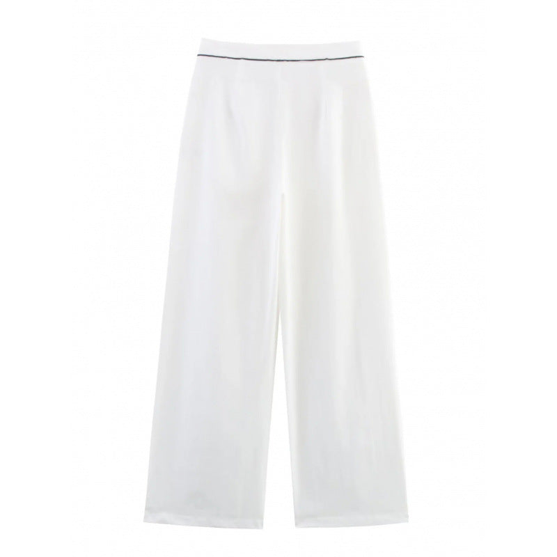 Damen weite Hochkannt-Hose mit eleganter Bundverzierung WW