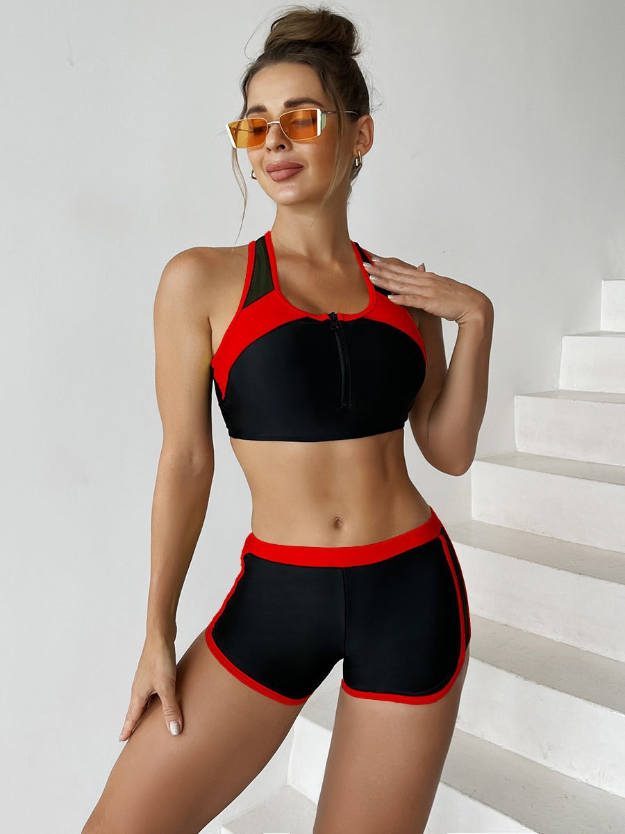 Damen Sportliches Bikini-Set mit hochfunktionalem Oberteil und Shorts WW