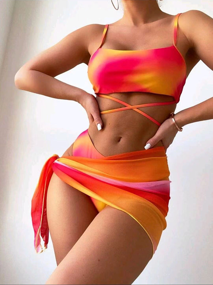 Damen Bikini-Set mit verstellbaren Trägern und seitlichem Wickelrock WW