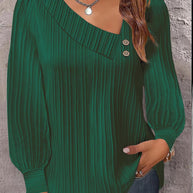 Damen stilvolles und elegantes Oberteil mit asymmetrischem Ausschnitt und Knopfleiste WW