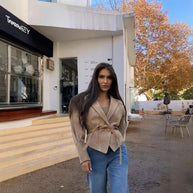 Damen schicke Wollblazerjacke mit Taillengürtel WW