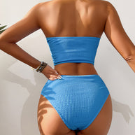 Damen Bandeau-Bikini mit strukturiertem Design und hohem Bund WW
