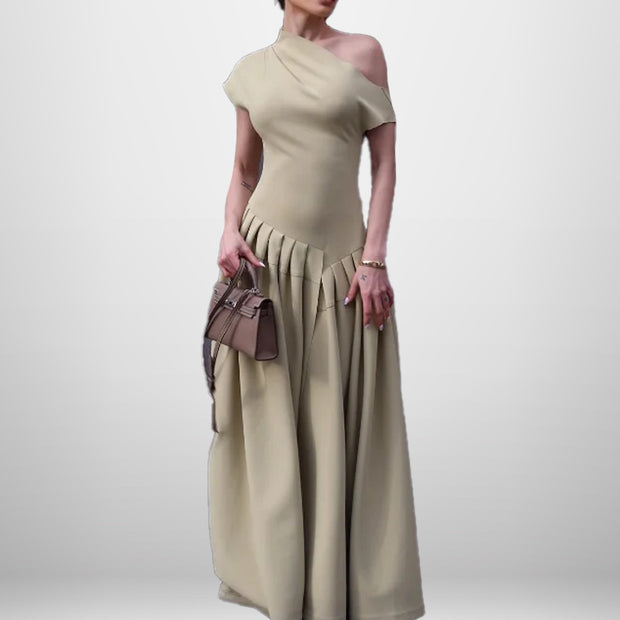 Damen Elegantes Maxi-Kleid mit asymmetrischem Ausschnitt und schwingendem Rock WW