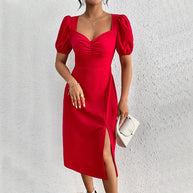 Damen Midi-Kleid mit Puffärmeln und raffiniertem Rüschendetail W&W