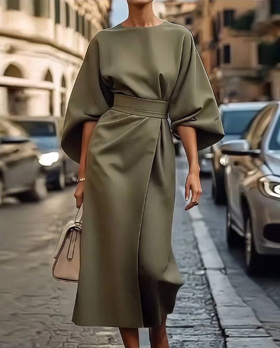 Damen Elegantes Maxikleid mit Puffärmeln und tailliertem Schnitt WW