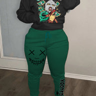 Damen Sportliche Hoodie- und Jogginghose Set mit künstlerischem Grafikdruck WW