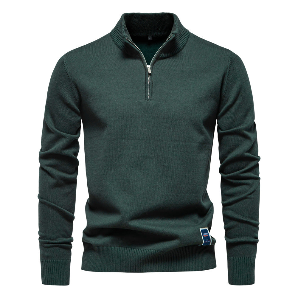 Herren Pullover mit halbem Reißverschluss und modernem Stehkragen WW