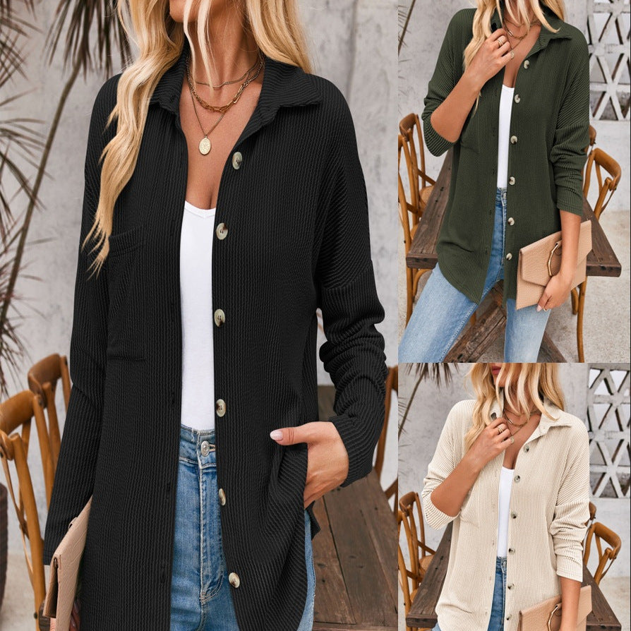 Damen Cardigan mit strukturiertem Rippdesign und übergroßen Knöpfen W&W Mode