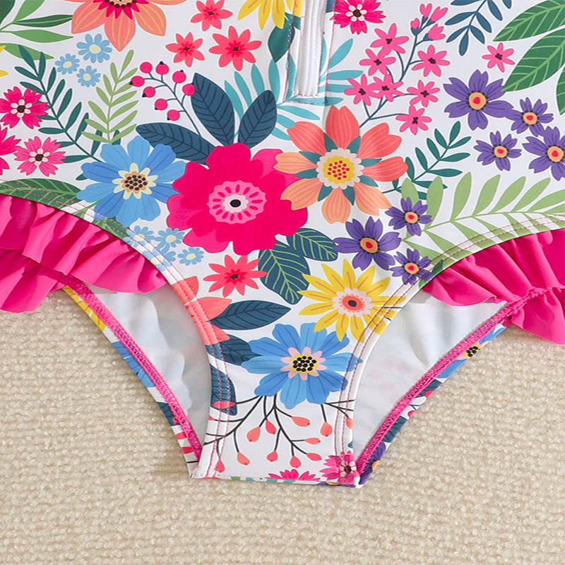 Damen Sonnenbadeanzug mit floralem Druck und Rüschendetails WW