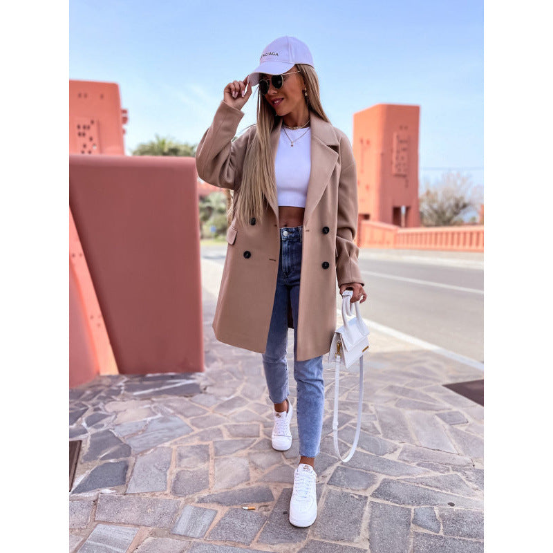 Dame Eleganter Doppelreiher Mantel WW