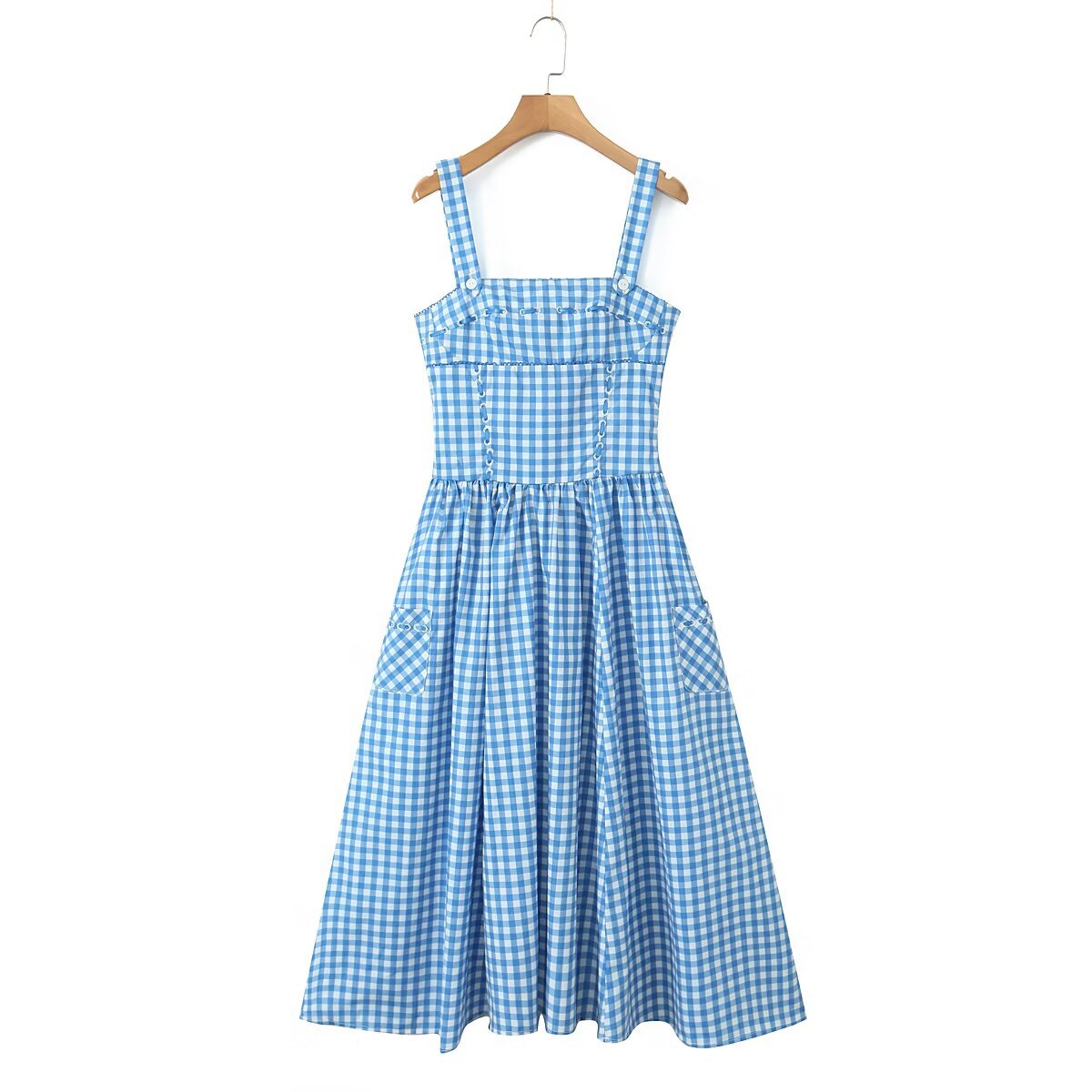 Damen Sommerliches Viskosekleid mit Gingham-Muster und praktischen Taschen WW
