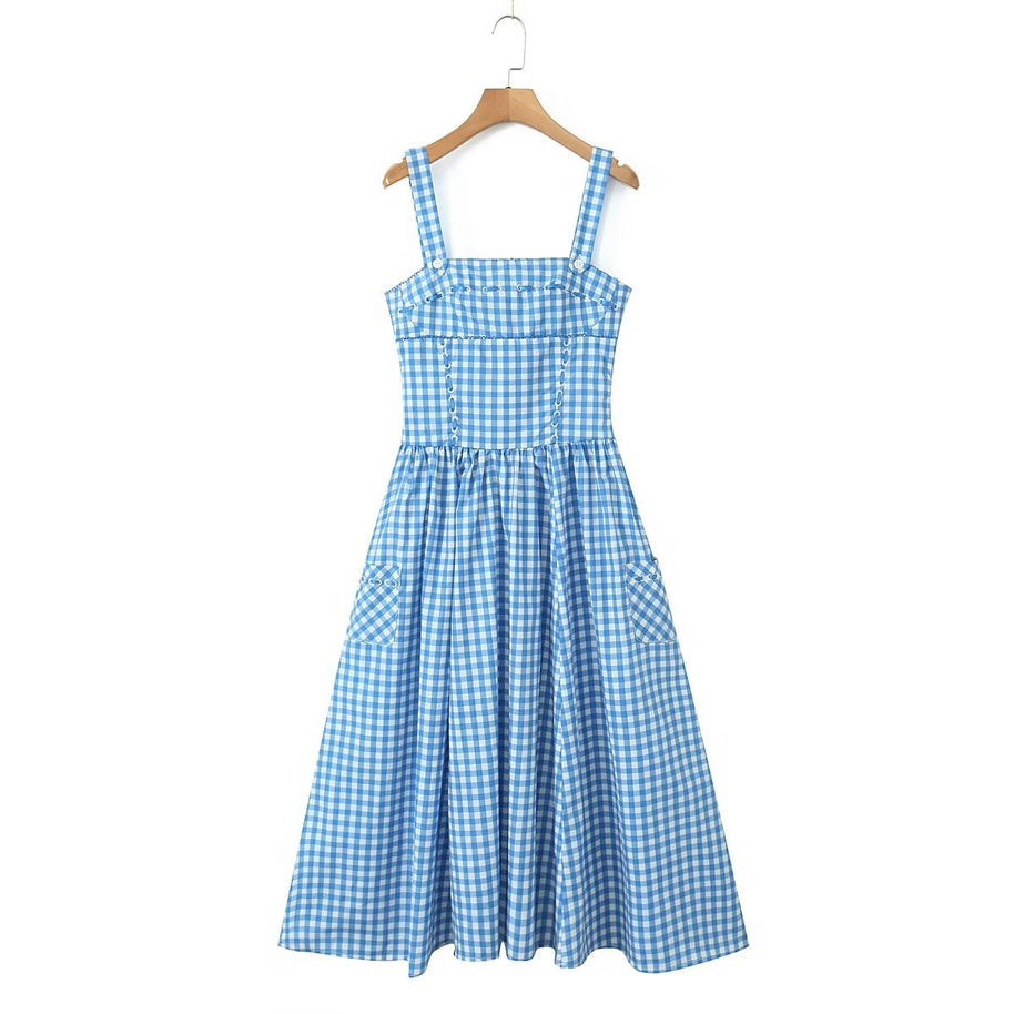 Damen Sommerliches Viskosekleid mit Gingham-Muster und praktischen Taschen WW