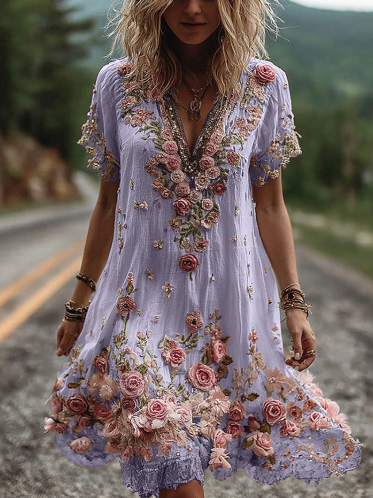 Damen Midikleid mit Pailletten und kurzem Ärmel