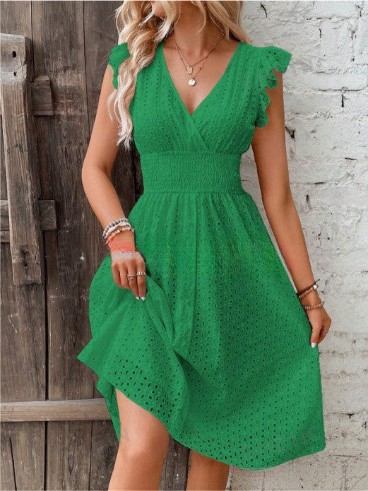 Damen Sommerliches Kleid mit bezauberndem Spitzenmuster und Rüschendetails WW
