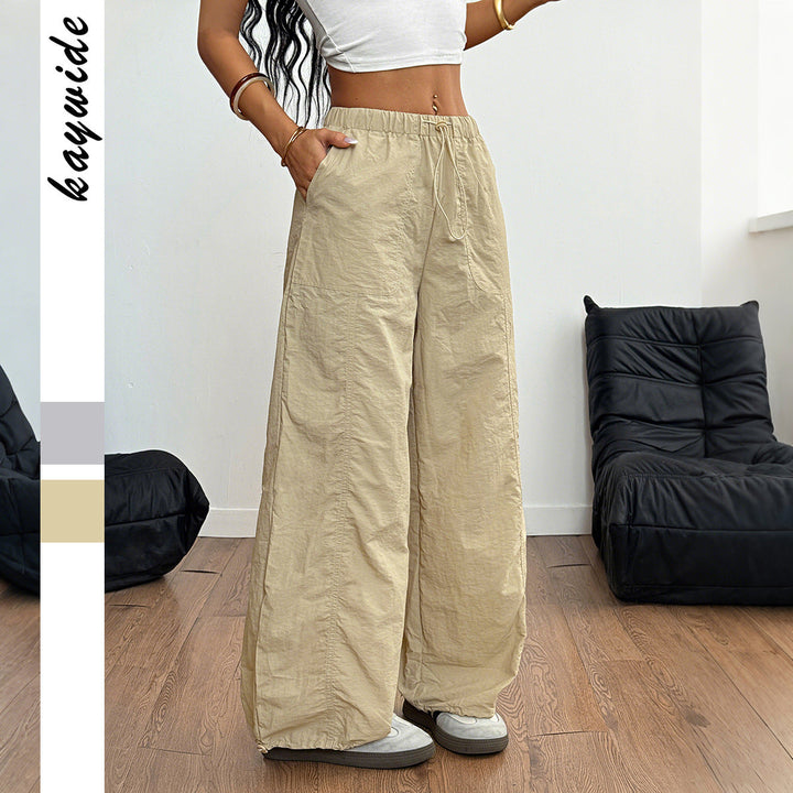 Damen Weite Leinenhose mit elastischem Bund und seitlichen Taschen W&W Mode