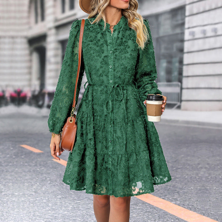 Damen Blusenkleid mit hochgeschlossener Leiste und verspieltem Design W&W Mode